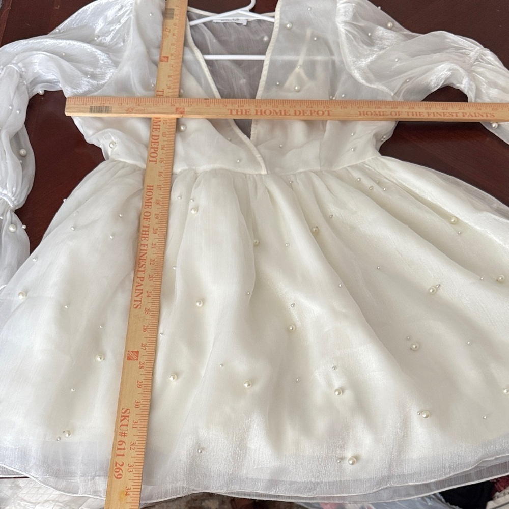 Showpo bachelorette party bridal White Sheer solanna mini Dress Pearl Accents - Picture 10 of 11